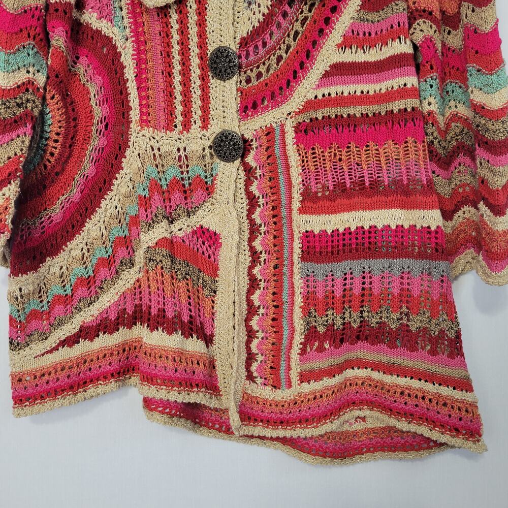 ZoZo Colorful Mixed Print Open Knit 3/4 Sleeve Cardigan size 1X Artsy Boho Retro - Picture 4 of 7